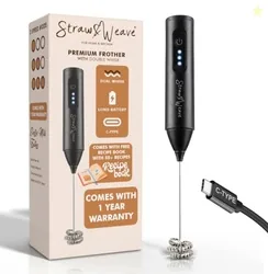 Coffee Frother Electric with Double Whisk | C Type Rechargeable Coffee Maker Machine for Home | 1 Year Warranty | Free Coffee Blender Recipe Book | Bi