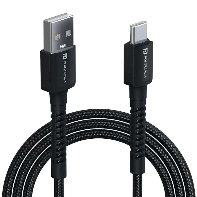 Portronics Konnect X USB to Type C Cable with 3A Output, Fast Charging & Data Transfer, Nylon Braided, Aluminium Alloy Shell, 1M Length compatible wit