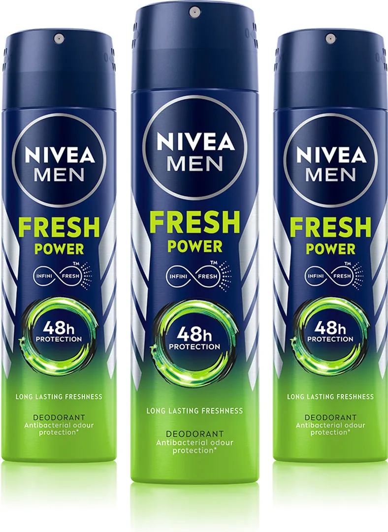 NIVEA Fresh Power Deo Spray, 48h Derma Odour Protection with Citrus, Musk, Spice Deodorant Spray  -  For Men (450 g, Pack of 3)