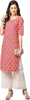 Women's Crepe Peach Color Block Printed Straight Kurti (530346-XXL)