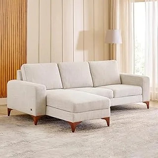 Quebec Fabric 3-Seater Sofa with Left Chaise | Sofa for Living Room | Solid Wood | Beige | 1 Year Warranty