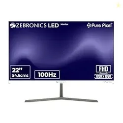 Zebronics Full HD LED Monitor, 21.5 Anti-Glare Screen, 100Hz Refresh Rate, Ultra Slim, Bezel-Less Display, 250nits Brightness, HDMI & VGA, Wall Mounta