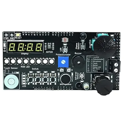 SmartElex Bharat Explorer Shield Compatible with Arduino Uno R3 R4 and Q | Multi-Function Expansion Shield for Sensors, Motors, Servos & Robotics | ST