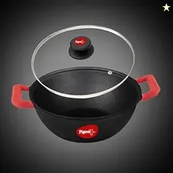 Pigeon by Stovekraft Cast Iron Kadai with Glass Lid | Small, 20 cm | Naturally Nonstick | Pre-Seasoned Kadhai with 100% Vegetable Oil | Toxin-Free | H