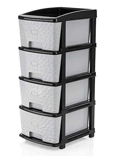 TEX-RO Chest of Drawers : Versatile Drawer Storage Organizer & Organisers Storage Box for Ideal for Neat and Tidy Storage Solutions plastic drawers storage (Grey&Black, 4XL)