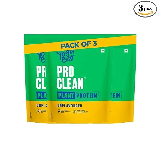 Yogabar Pro Clean Plant Protein | Unflavoured | 28g Protein per Serving | Clean & Natural Plant Blend | Vegan, No Added Sugar, Gluten-Free | 500g (Pac