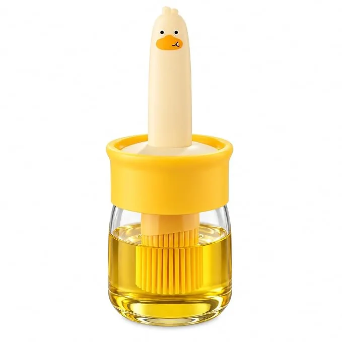 Oil Dispenser Bottle with Silicone Basting Brush - 200 ml Duck Style Oil Jar for Cooking, BBQ, Baking and Air Fryer | BPA Free, Heat Resistant up to 2