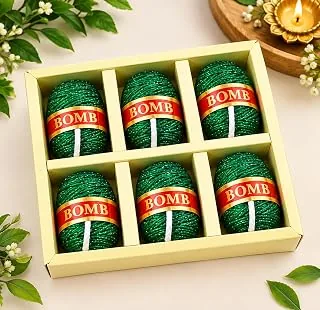 Sutli Bomb Shaped Decorative Candles for Diwali Decoration (Pack of 6) | Festive Green Cracker Design Wax Candles | Home Dcor, Pooja, Diwali Gift, Pa