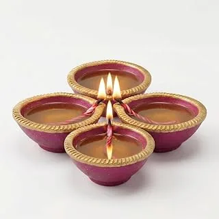 Pure Source India Traditional Handmade Earthen Clay Big Size Diya for Laxmi Poojan, 4 Pieces | Elegant Blue Color (4 Pieces)  Premium Terracotta Akha