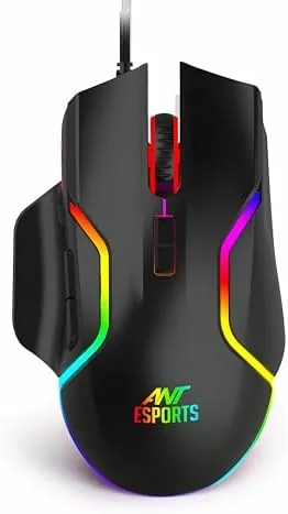 Ant Esports GM320 RGB Wired Gaming Mouse, 12800 DPI Optical Sensor, 8 Programmable Buttons with Rapid Fire, Ergonomic Design, RGB Lighting, Braided