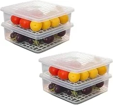 Sulfar Fridge Storage Boxes Fridge Organizer with Removable Drain Plate Tray, Storage Container (Pack of 4)