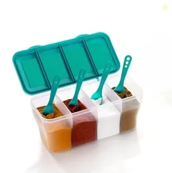 Sr Plastic 4 in 1 Multipurpose Masala Box for Kitchen Spice Boxes for Kitchen Transparent 4 Compartment Storage Containers Airtight Grocery Cereal1800