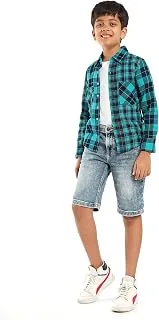 Boys Full Sleeves Regular Wear Checked Casual Shirt (Multi Green)