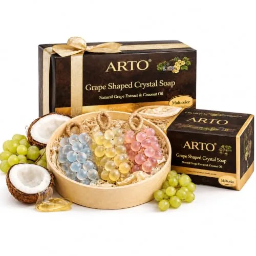 ARTO Grape Shaped Crystal Soap  Decorative Handmade Bathroom Soap Bar  Natural Grape Extract & Coconut Oil for Deep Cleansing & Moisturizing  Elegant Guest Soap & Home Decor Gift (Multicolor)