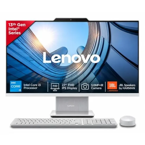 Lenovo IdeaCentre AIO Intel Core i3-1315U 27" FHD IPS (8GB RAM/512GB SSD/Win11/Microsoft 365 Basic + Office Home 2024/Wireless EOS Keyboard & Mouse,Grey), F0HM0137IN All-in-One Desktop