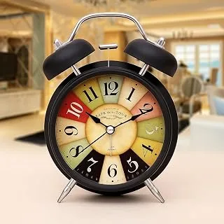 JASIFS Vintage Twin Bell Alarm Clock, Analog Display, Night LED Light, Extra Loud Heavy Ringer, Table Clock for Students and Kids Bedroom (Black Rainb