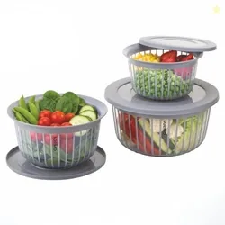 Amazon Brand - Solimo Plastic Linea Storage Containers with Lid Food Grade Set of 3 (1.3L, 2.3L & 3.8L) | Stackable Kitchen Storage Bowls, BPA-Free, M