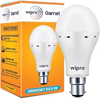 Garnet 9w LED Emergency Bulb | Cool Day White (6500K) | B22 LED Bulb Base | Inverter Bulb for Home, with 4 Hours Battery Back up| Li-ion Battery | Ove