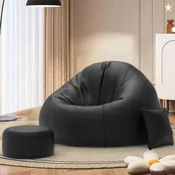Chair with Beans Filled 4XL Bean Bag Sofa with Free Cushion and Footrest - Official : Puffluxe Combo (Matching Color : Regular, Black)
