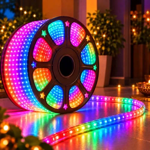 Desidiya 5 Metre Multicolour LED Rope Light for Diwali Decoration, Flexible Bendable Pipe Light for Home, Balcony, Gate, Terrace & Ceiling Cove, Plug-