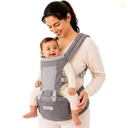 GLUN 1 Piece Baby Carrier Bag for Toddler, Grey Colour Ergonomic Kangaroo Infant Carrier with Hip Seat, Soft Lightweight Front & Back Baby Holder, Adjustable Baby Backpack with Storage Pockets, Comfortable Baby Sling
