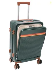 FUR JADEN The Aviator TechPro 55cm German Polycarbonate Travel Luggage Cabin Suitcase with USB Port, Laptop Compartment, 8 StealthTech Shock Absorbing Wheels, TSA Lock (Forest Green, Cabin 20")