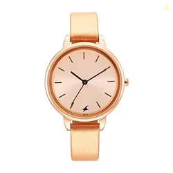 Fastrack Glitch Quartz Analog Rose Gold Dial Peach Leather Strap Watch for Girls - NT6234WL01