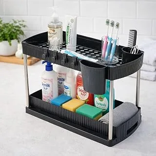 HomeWiz Sink Organizer 2-Tier | Under Sink Storage Organizer | Kitchen Cabinet Organiser | Multipurpose For Kitchen & Bathroom | Plastic & Steel Frame