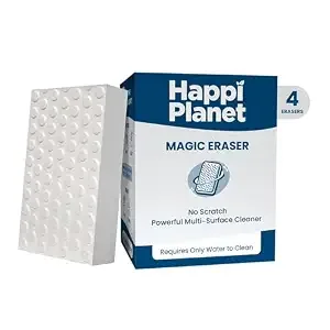 Happi Planet Magic Eraser | Pack of 4 | No Scratch Multi-Surface Cleaning Sponge | Removes 100+ Tough Stains | Just Add Water | Walls Kitchen, Bathroom, Shoes & Switch Boards