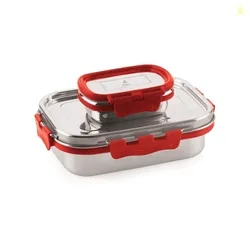 ATTRO Shine Medium Stainless Steel Lunch Box 2-Piece Set  800ml + 150ml  Leak-Proof, BPA-Free, Compact & Durable  Ideal for Kids, Office, Travel