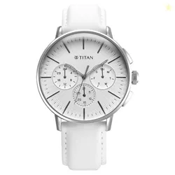 Titan Light Leathers Multifunction Silver Dial Leather Strap Watch for Men