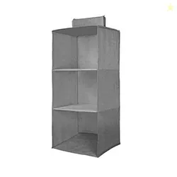 PrettyKrafts 3-Shelf Hanging Wardrobe Organiser with Engineered Wood Base | Heavy-Duty Non-Woven Foldable Closet Storage &amp; Almirah Organizer for C