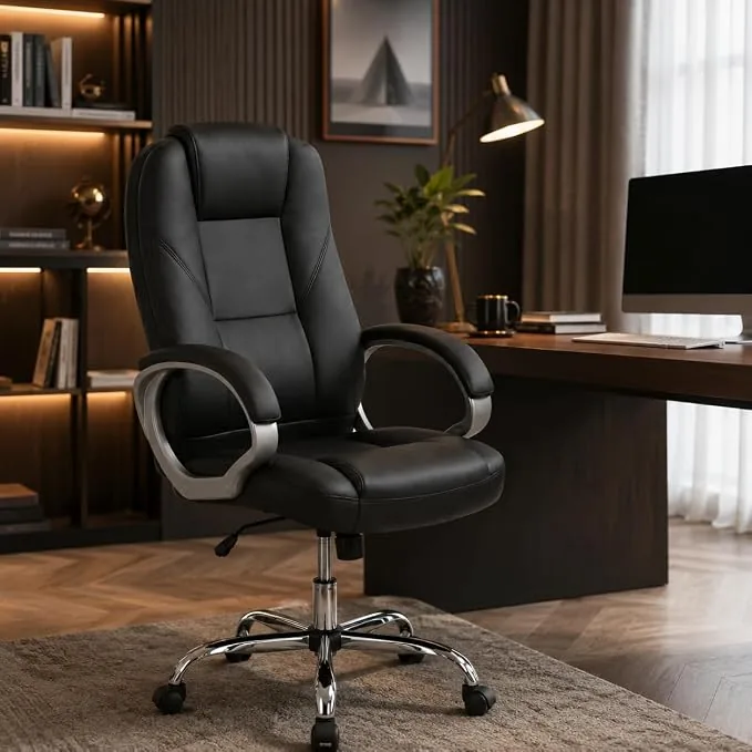Oakcraft Premium Ergonomic Office Chair  Adjustable Swivel Desk Chair with Lumbar Support & PU Leather Upholstery (Full Black High Back)