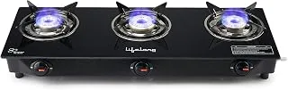 Lifelong LLGS930 Manual Ignition, High Efficiency 3 Burner Gas Stove with Toughened Glass Top, ISI Certified, For LPG Use (1 Year Warranty, Doorstep S
