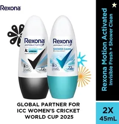 Rexona Women Invisible Dry & Shower Clean Motion Activated Roll-On Deodorant Deodorant Roll-on  -  For Women (90 ml, Pack of 2)