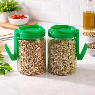 HomeWiz Sprout Maker Jar | Set of 2, 720 ml Each Sprout Jar | Plastic Container with Mesh Lid & Green Cap for Sprouting Moong, Chana, Beans & Pulses |
