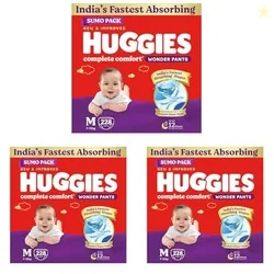 Huggies Complete Comfort Wonder Pants | Pant Style Baby Diapers Medium Size (M), 228 Count | India's Fastest Absorbing Diaper, Prevents Diaper Rash, Ideal for 7 to 12 Kgs (76 Count, Pack of 9)