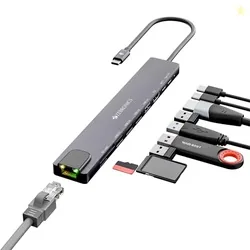 ZEBRONICS CT101, 10 in 1 Multiport HUB, 4K HDMI, 100 Watts PD Charging, USB 3.0, 2X Type C, 4X USB, SD, mSD, RJ45, Compact Metal Design, LED Indicator
