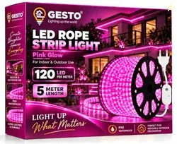 Gesto 5 Meter Pink LED Rope Strip Light | 120 LEDs/Mtr | Cuttable Every 1M | IP65 Waterproof Indoor & Outdoor Lights for Balcony, Home Decor & Cove Li