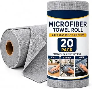 Microfiber Cleaning Cloth Roll 20 Pcs, Reusable Kitchen Towel Roll, Ultra Absorbent Lint Free Washable Kitchen Cleaning Cloth, Tearable Dusting & Glas