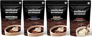 COCOSUTRA Hot Chocolate Mix Combo | Swiss Vanilla, Mocha, Caramel & Hazelnut Flavoured | Enjoy hot or cold | Pack of 4 (Each 100 g) 400 g | Vegan Drin