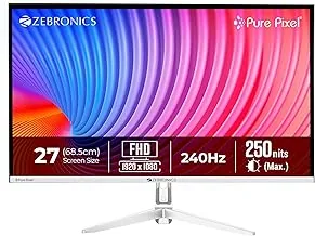 Zebronics 27 Inch FHD Gaming Monitor, 240Hz Refresh Rate, 1ms MPRT, Anti-Glare Display, 250 Nits, 16.7M Colors, Built-in Speakers, HDMI, DP, Bezel-Les