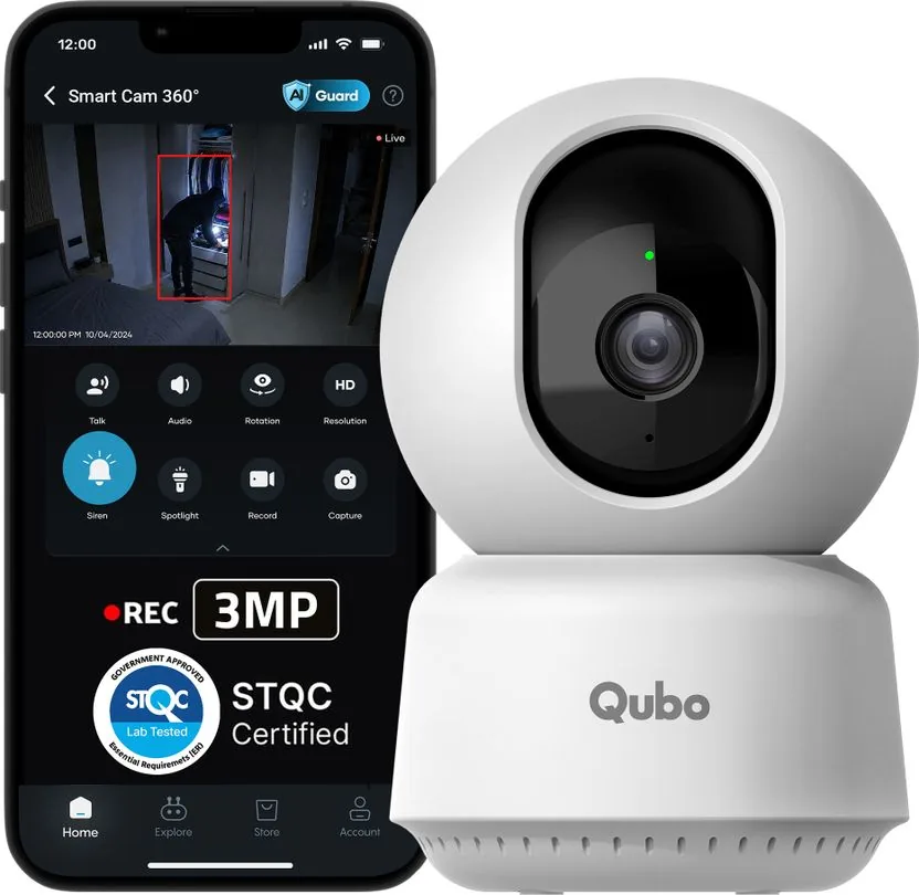 Qubo Smart 360 degree 2K|3MP(2026 Edition)|AI App Alerts|Alarm|Cl...more