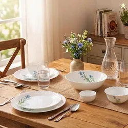Novo By La Opala Opalware Dinner Set 10 Pieces for Family of 2,Blue Florets | Microwave & Dishwasher Safe Crockery Set for Home, Bone-Ash Free Bowls &