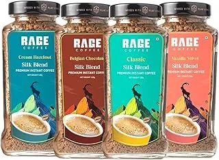 Silk Blend Instant Coffee Combo Pack of 4 | Classic, Belgian Chocolate, Creamy Hazelnut & Vanilla Velvet | Premium Bold & Smooth Flavors | 120g Each J