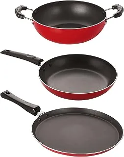 3 Layer Aluminium Non-Stick Coated Chemical Free Healthy Kitchenware Utensil Gift Item Set of 3 Pieces with Bakelitw Handle[3mm Classic_FT10_TP20cm_KD