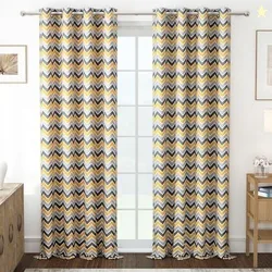 MollisHomes Door Curtains 7 Feet Pack of 1, Chevron, Yellow & Grey | Chevron printed curtain adds a contemporary touch to living rooms, bedrooms and h
