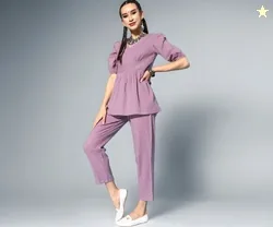 Stylum Women's Self Woven Kantha Cotton Kurti Pant Set