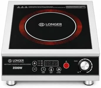 LONGER Commercial Induction 3500W Cooktop | Heavy Duty Stainless Steel Body | 6 Cooking Modes | Touch Panel + Knob Control | LED Display | 2Hr Auto Sh