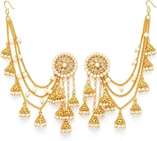 ZENEME Traditional Stylish Gold Plated Polki & Pearl Bahubali Jhumki Jhumka Earrings Jewellery For Girls And Women